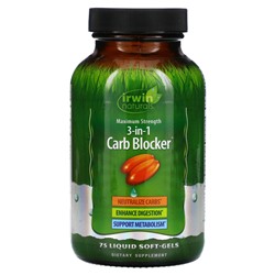 Irwin Naturals, Carb Blocker, блокатор углеводов 3-в-1, максимальный эффект, 75 капсул с жидкостью