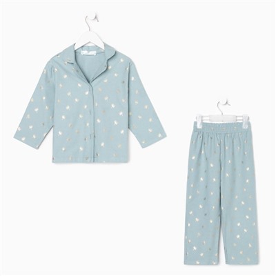 Пижама детская из фанели (рубашка, брюки) KAFTAN "Одуванчики", размер 110-116, мятный