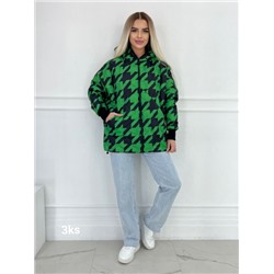 Куртка Size plus гусиная лапка Черно-зеленая KS