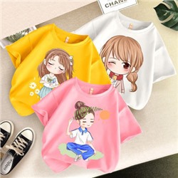 Набор футболок из 3 шт, арт КД95, цвет:розовый+жёлтый+белый ОЦ