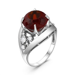 Кольцо женское из серебра с крупным красным кварцем и фианитами родированное 925 пробы К-3305р