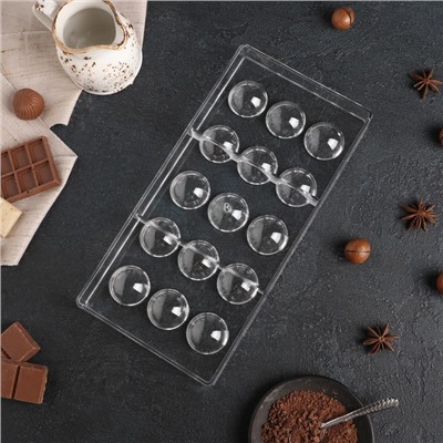 Форма для конфет и шоколада KONFINETTA «Полусфера», 28×14 см, 15 ячеек, цвет прозрачный