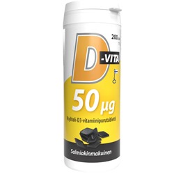 Жевательные таблетки с ксилитом и витамином D3 D - Vita - purutabletti 50 µg со вкусом лакрицы 200 таблеток