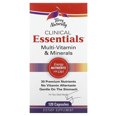 Terry Naturally, Clinical Essentials, мультивитамины и минералы, 120 капсул