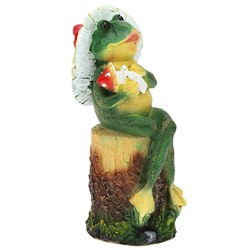 Скульптура-фигура для сада из полистоуна "Лягушка в шляпе на пне" 18х18х26см (Россия)