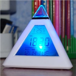 Часы-будильник Светящаяся пирамида с термометром и многоцветной подсветкой