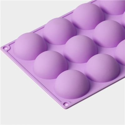 Форма для выпечки Доляна «Фигуры. Полусфера», силикон, 28×16,5×2,3 см, 15 ячеек (d=4,9 см), цвет сиреневый
