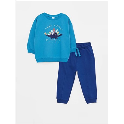 LC Waikiki Толстовка и штаны для маленьких мальчиков с круглым вырезом и длинными рукавами с принтом, комплект из 2 предметов