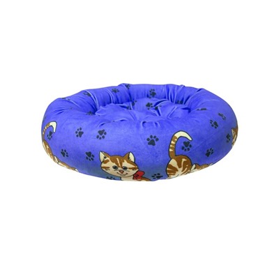Лежанка круглая с подушкой "Кошки" Зооник, 48 х 48 х 15 см, синий велюр