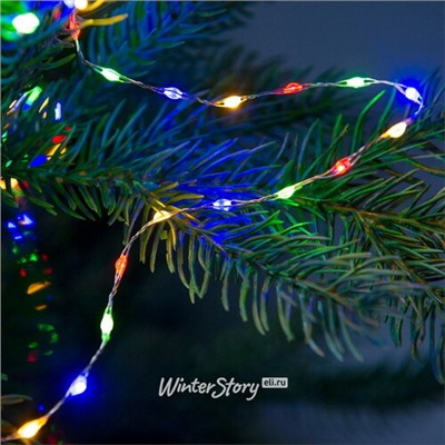 Гирлянда на елку 240 см Лучи Росы, 16 нитей, 832 разноцветных микро LED ламп с мерцанием, серебряная проволока, IP44 (Kaemingk)