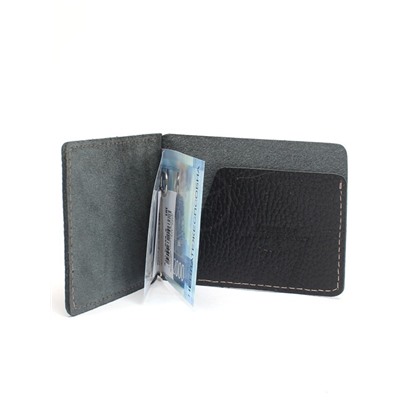 Зажим для купюр Premier-Z-933 натуральная кожа  (зажим-скрепка,  внешний карман д/карт)  черный тулип (5)  259335