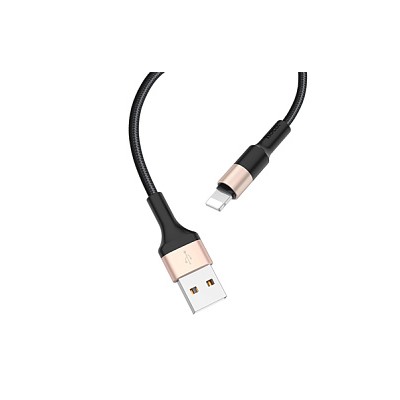 Дата-кабель USB 2.0A для Lightning 8-pin Hoco X26 нейлон 1м (Black Gold)