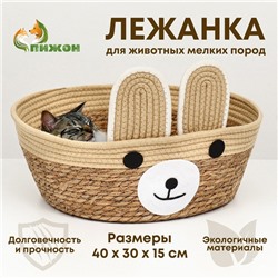 Экологичный лежак "Мишка" для животных  (хлопок+рогоз),  40 х 30 х 15 см, вес до 15 кг