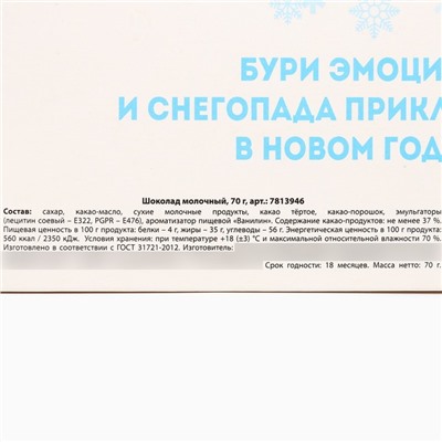 Новый год! Шоколад подарочный, молочный «Билет», 70 г.