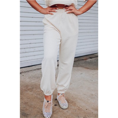 White Lattice Textured Cropped Tee and Jogger Pants Set