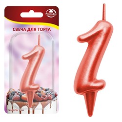 Свеча для торта "Овал" цифра 1 (красный), 8х4х1,2 см. NEW