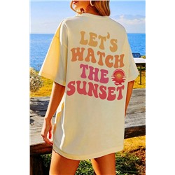 Yellow Cream Back LET'S WATCH THE SUNSET Print Half Sleeve Tee