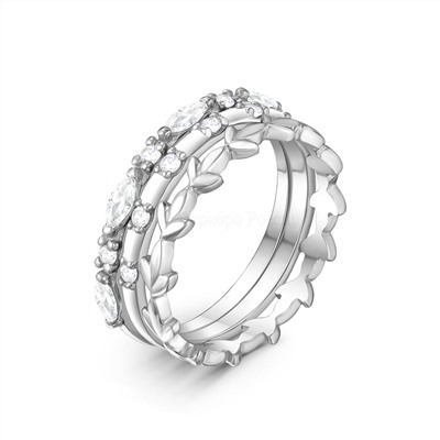 Кольцо тройное из серебра с фианитами родированное 925 пробы к-7286р200