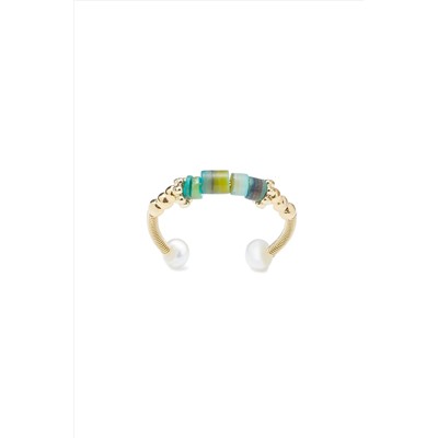 Кольцо разомкнутое с камнями регулируемое кольцо с жемчужными бусинами "До встречи с тобой" MERSADA #925621