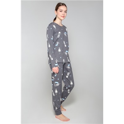 Пижама  для девочки  КБ 2782/серый меланж,енот-полоскун