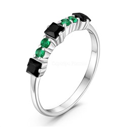 Кольцо из серебра с пл.чёрным и зелёным кварцем родированное 925 пробы К-3891рс11633