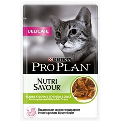 Pro Plan Nutrisavour Adult Delicate для взрослых кошек с чувствительным пищеварением нежные кусочки в соусе ягненок 85 гр.