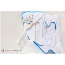 Полотенце с уголком Prince белое с голубым кантом