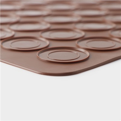 Коврик для выпечки макаронс Доляна «Ронд», силикон, 37,5×28 см, цвет коричневый