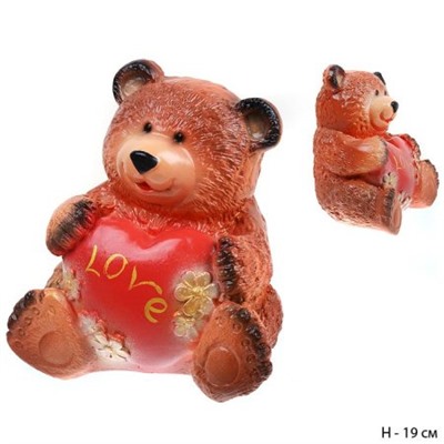 Копилка Медведь с сердцем большой коричневый 18 см / 801178 / без упаковки