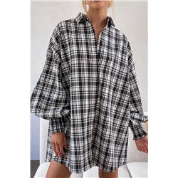 Multicolour Bishop Sleeve Plaid Oversized Shirt