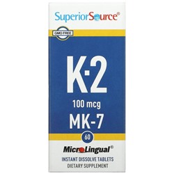 Superior Source, Витамин K2, 100 мкг, 60 быстрорастворимых таблеток MicroLingual