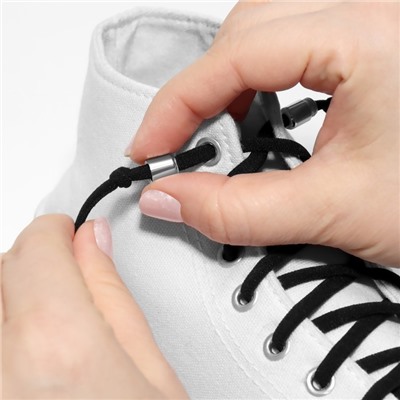 Шнурки для обуви, пара, круглые, с фиксатором, эластичные, d = 5 мм, 100 см, цвет чёрный