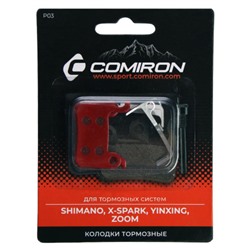 Колодки тормозные органические COMIRON RESIN P03, для тормозных систем: SHIMANO, X-SPARK, YINXING, ZOOM, с пружиной, блистер 2 шт. /уп 50/200/