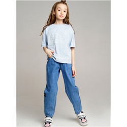 12221127 Брюки текстильные джинсовые для девочек, голубой
