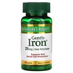 Nature's Bounty, Gentle Iron, железо, 28 мг, 90 капсул