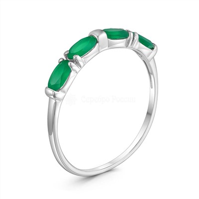 Кольцо женское из серебра с зелёным агатом родированное 925 пробы КА-075р409