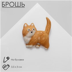 Брошь "Кот" домашний, цвет бело-коричневый в золоте