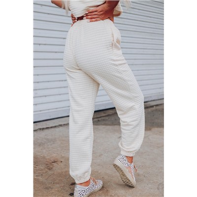 White Lattice Textured Cropped Tee and Jogger Pants Set