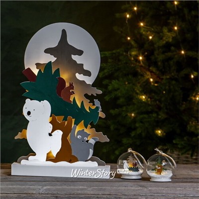 Светящийся шар с композицией Forest Friends: Лиса Джоан 9 см, на батарейках, стекло (Star Trading)