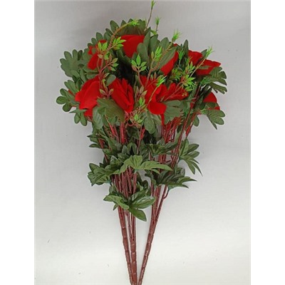 Цветы искусственные декоративные Розы красные 12 бутонов + зелень 60 см