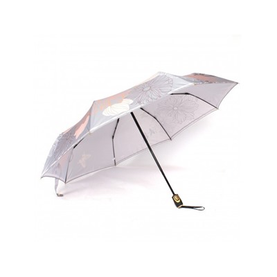 Зонт женский ТриСлона-L 3680 B,  R=60см,  суперавт;  8спиц,  3слож,   набивной "Эпонж",  панорамный,  серый 241647
