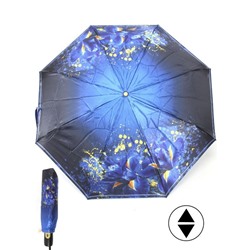 Зонт женский ТриСлона-L 3825 M,  R=58см,  суперавт;  8спиц,  3слож,  фотосатин,  синий  (ирисы)  248435