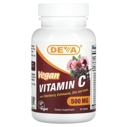 Deva, Веганский витамин C, 500 мг, 90 таблеток
