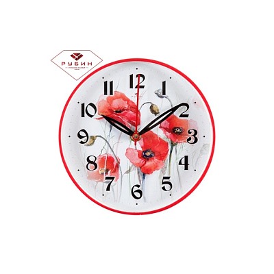 Часы настенные "21 Век""Маки"2019-101 (10) круг d=19,5см, корпус красный