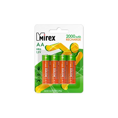 Аккумулятор Ni-MH Mirex HR6 / AA 2000mAh 1,2V 4 шт (4/40/200), ecopack (цена за 1 шт.)