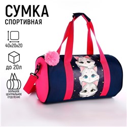 Сумка детская спортивная "Котята", 40*20*20 см, 40*20 х см, темно синий цвет, отдел на молнии, цвет красный