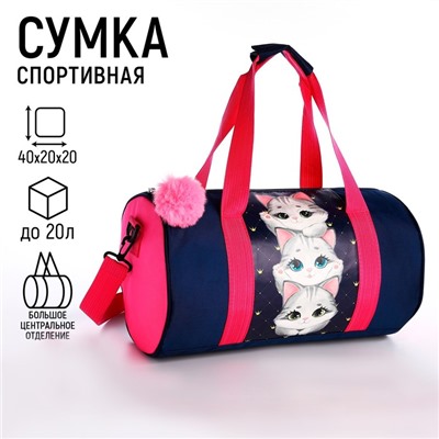 Сумка детская спортивная "Котята", 40*20*20 см, 40*20 х см, темно синий цвет, отдел на молнии, цвет красный