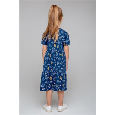 Платье  для девочки  КР 5771/лунный океан,нежные веточки к347