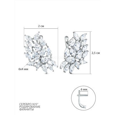 Серьги из серебра с фианитами родированные 925 пробы 04-302-0171-01