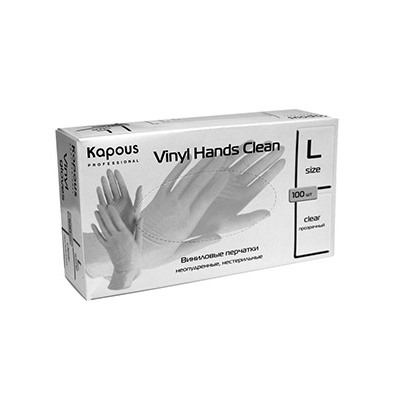 Kapous виниловые перчатки vinyl hands clean неопудренные нестерильные прозрачные размер l 100 шт. в уп.